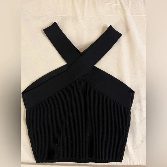Aritzia Babaton Sculpt Knit Criss Cross Cropped Tank XS Black - Picture 2 of 3